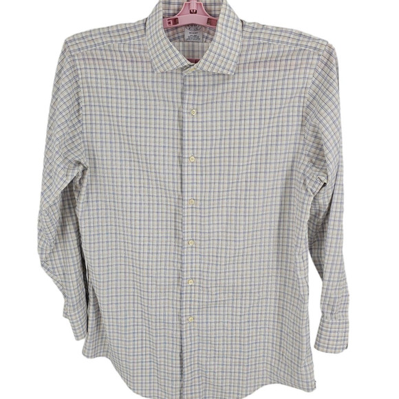 Brooks Brothers Regent White Yellow and Blue Check Size 16-33 - Picture 3 of 4
